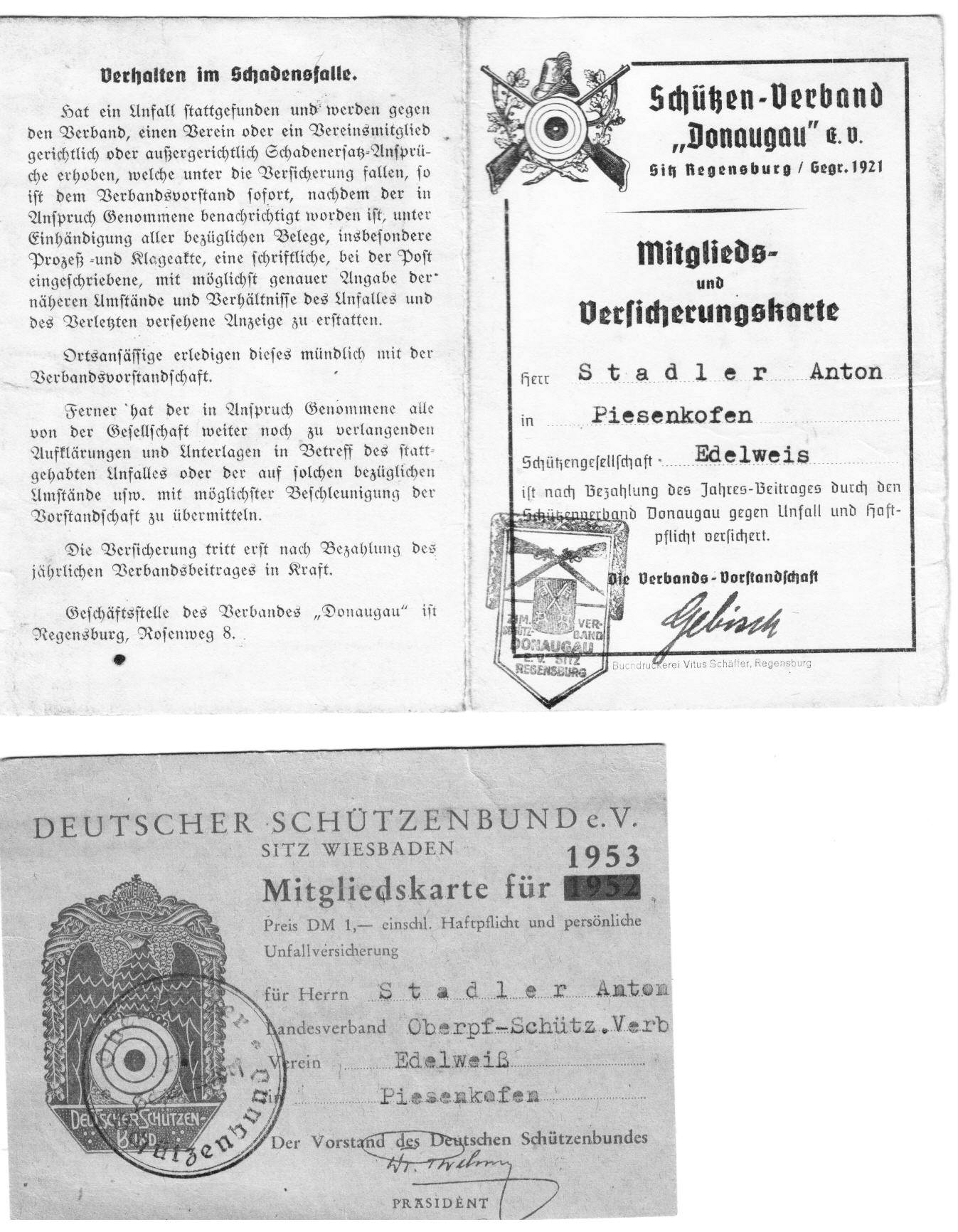 1952 Mitgliedskarte Anton Stadler