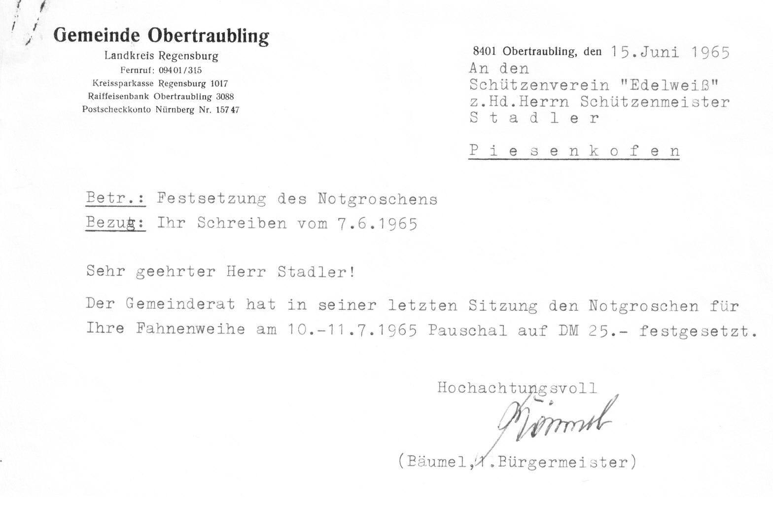 1965 Notgroschen der Gemeinde