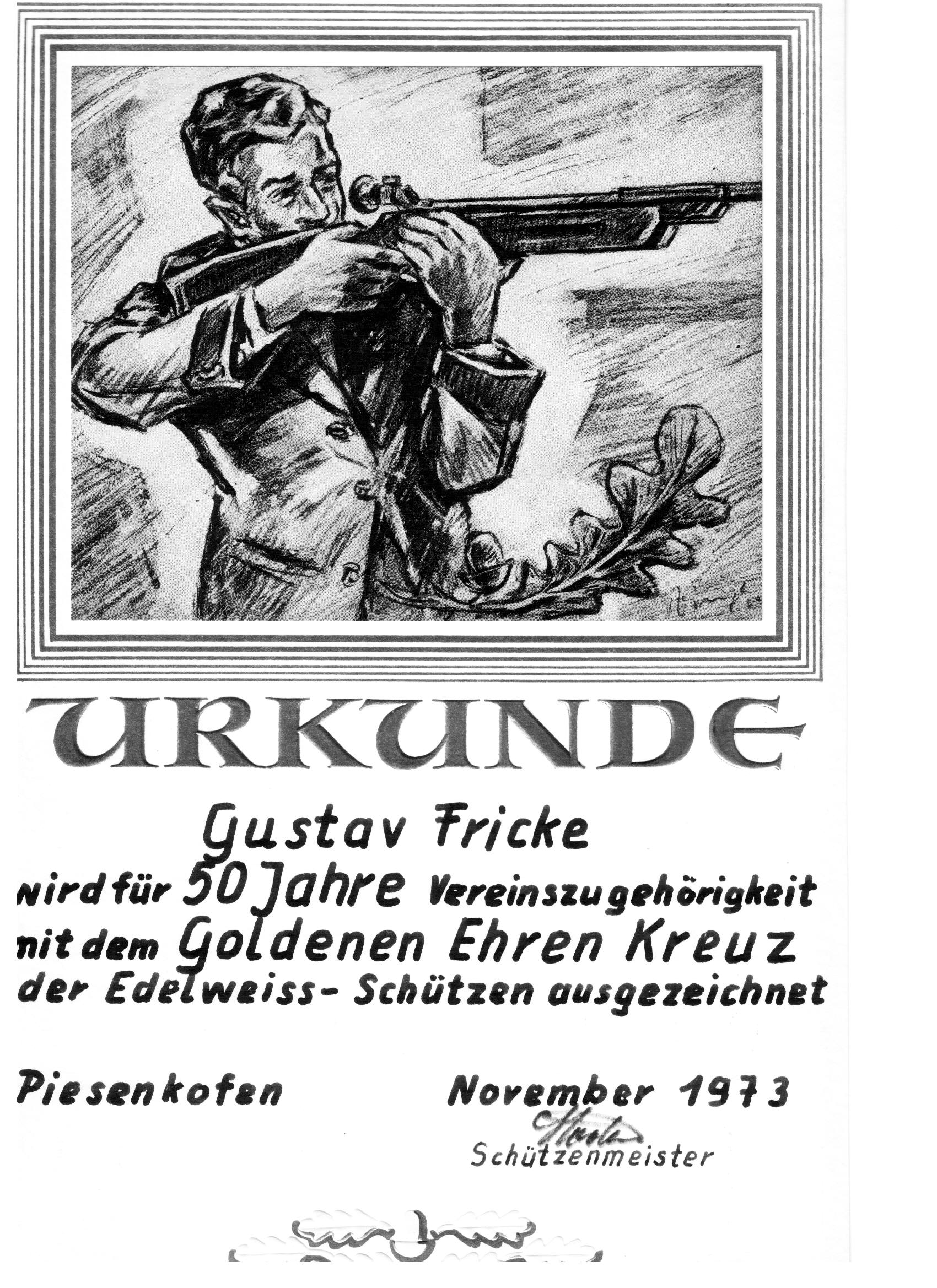 1973 urkunde gustav fricke 50j