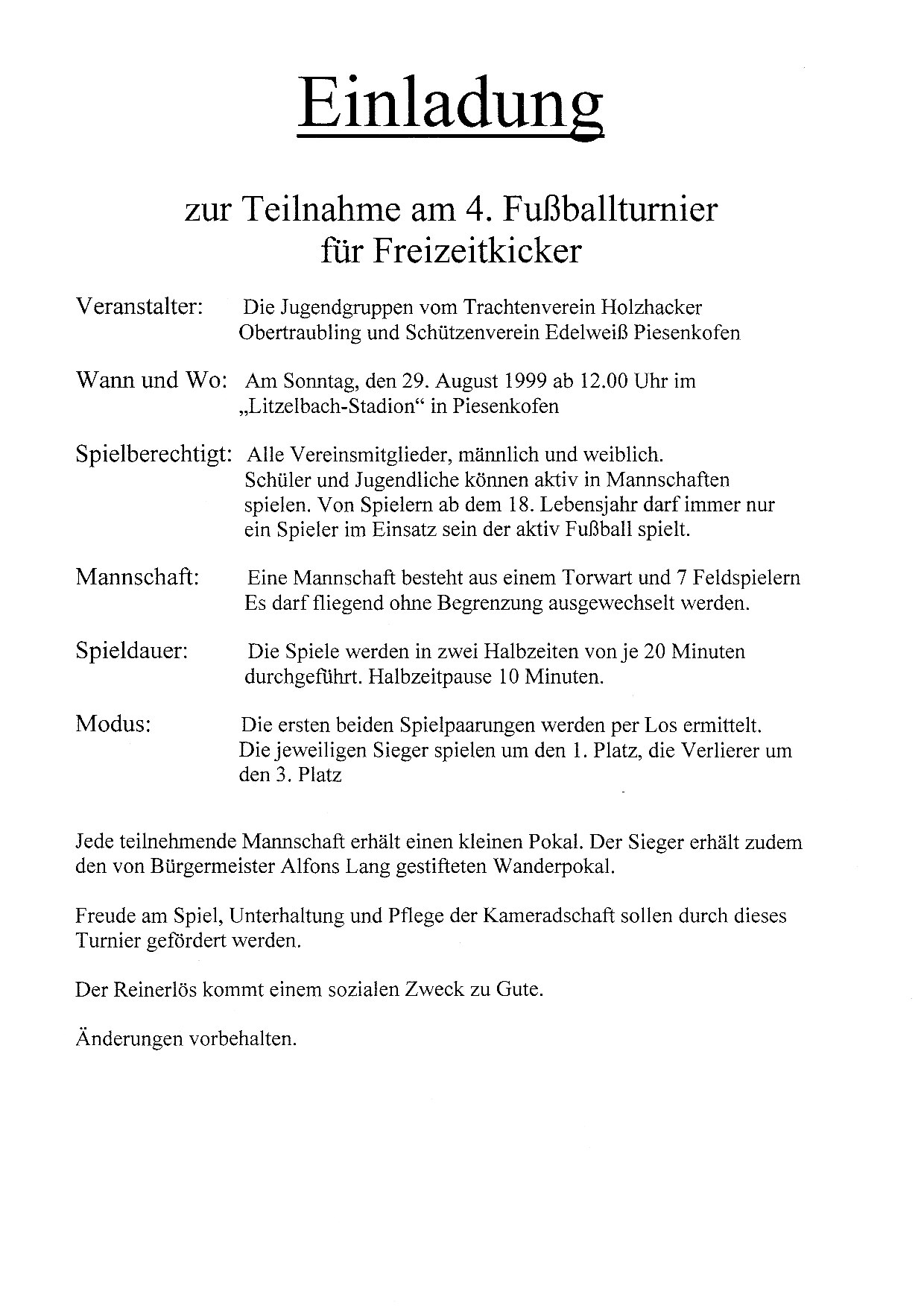 1999 Einladung Fussballturnier