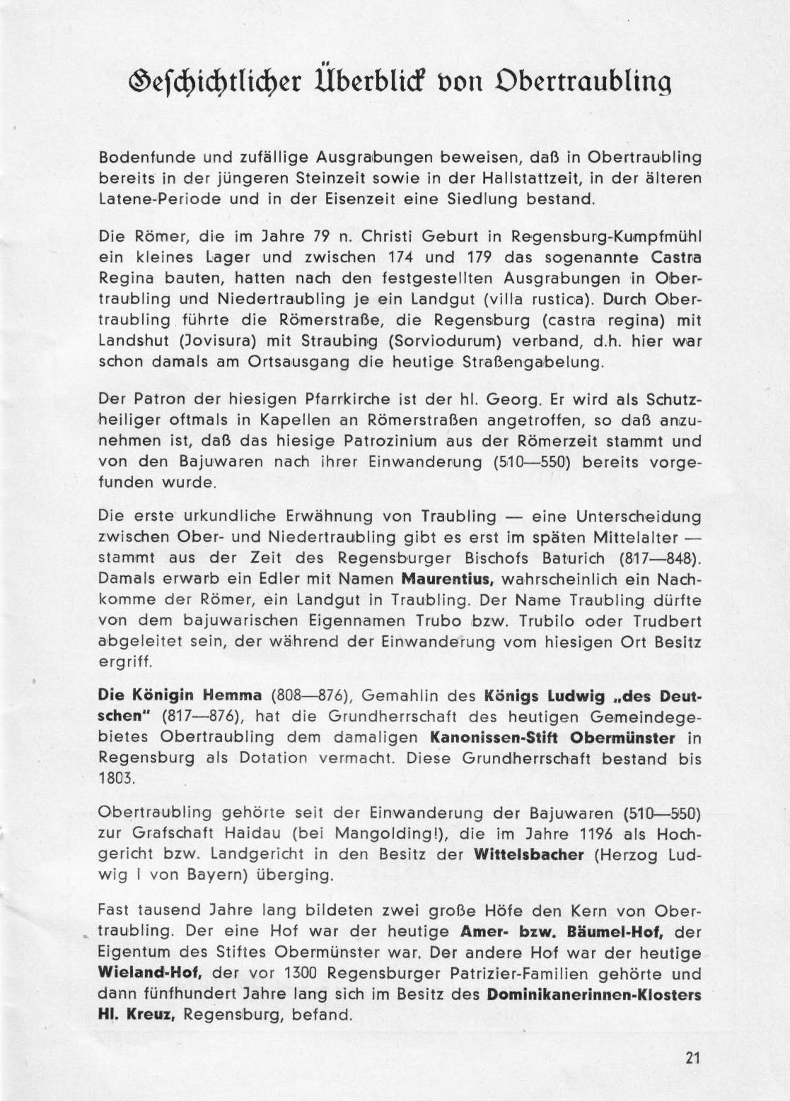 Geschichte Obertraubling verfasst 1963 1